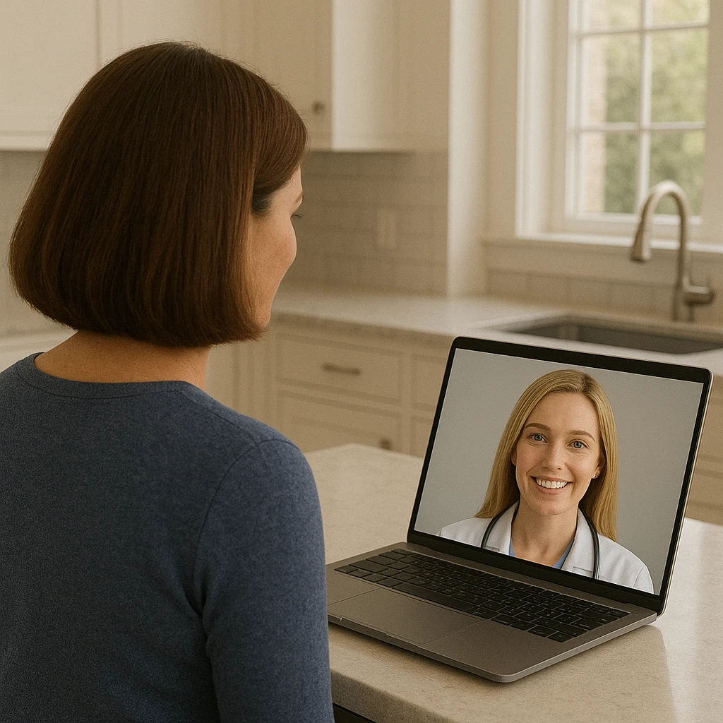 Telehealth visit on a laptop
